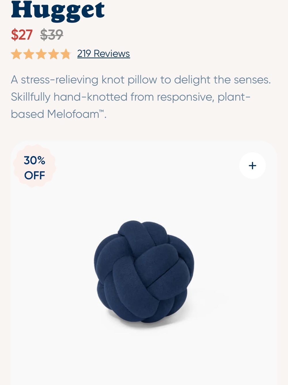 Set of two midnight blue Bearaby Hugget stress-relieving knot pillows